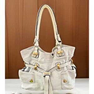 B MAKOWSKY Ivory Leather Magnetic Top Closure Slouch Shoulder Bag Preowned